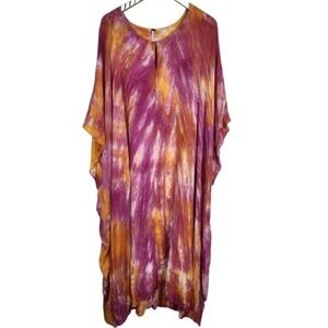 YFB YOUNG FABULOUS & BROKE DRESS Pink Orange Tie Dye Maxi Kaftan Dress S/M